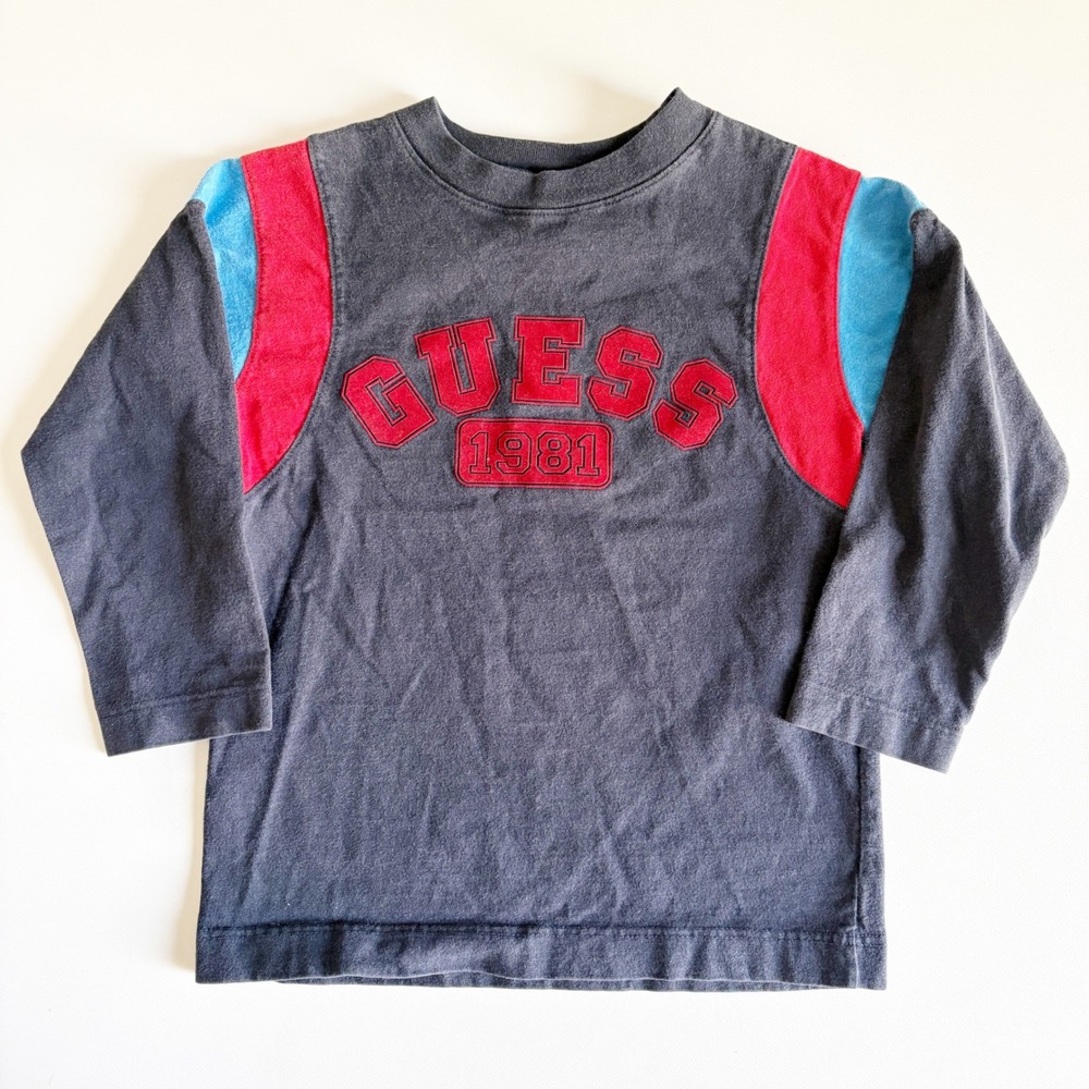 Guess Kids Vintage 90s Colorblock Embroidered Logo Long Sleeve T-Shirt Size 4T
